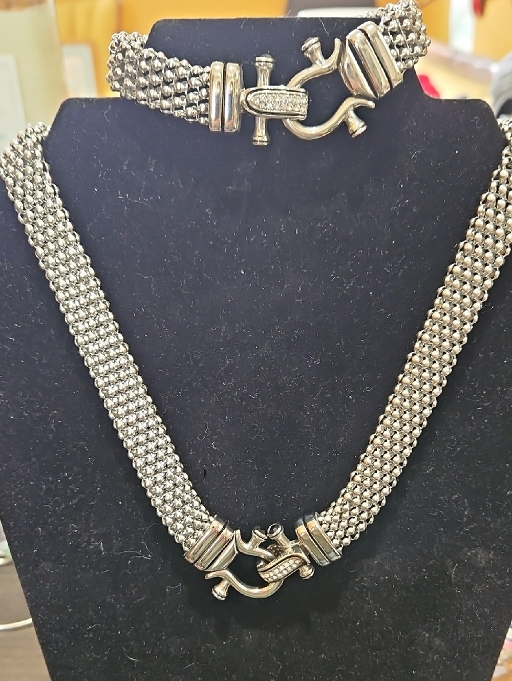 DSMK Silver Mesh Chain Necklace and Bracelet Set
